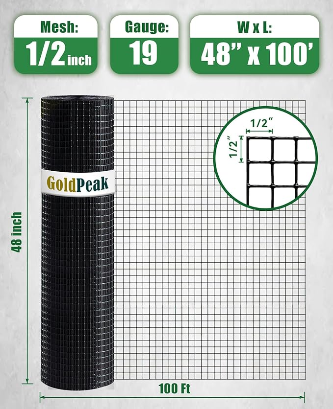 GoldPeak Black Hardware Cloth,Vinyl Coated Welded Wire Mesh Roll