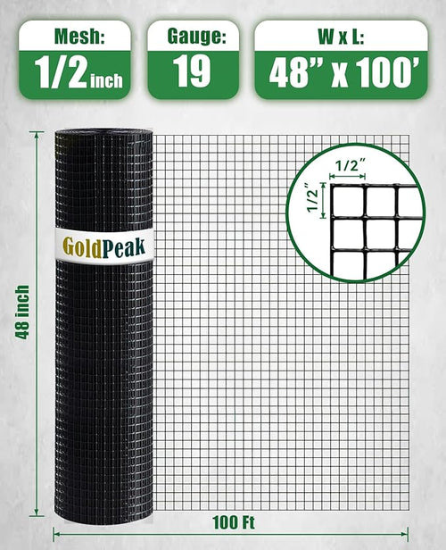 Black Hardware Cloth 1/1 inch 36 inch x 50 Foot 17 Gauge